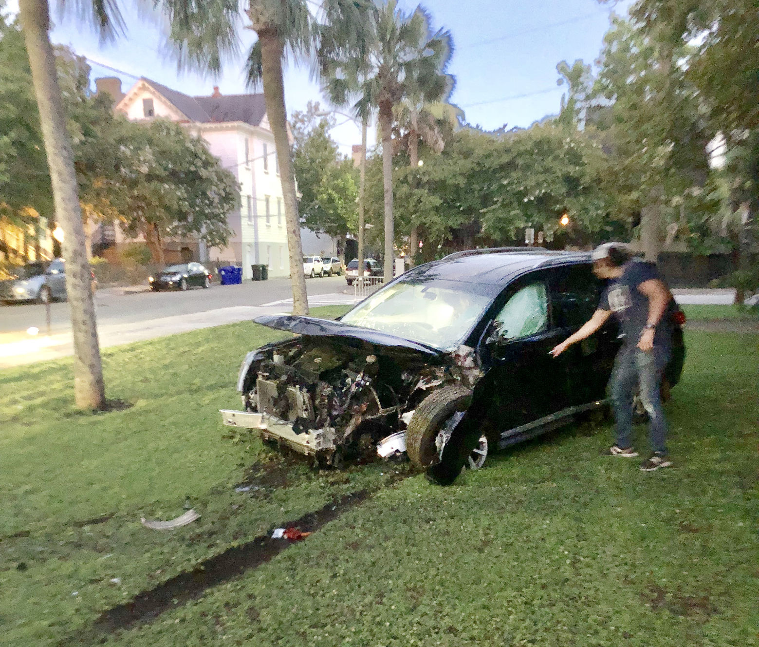 Crashed SUV in Cannon Park